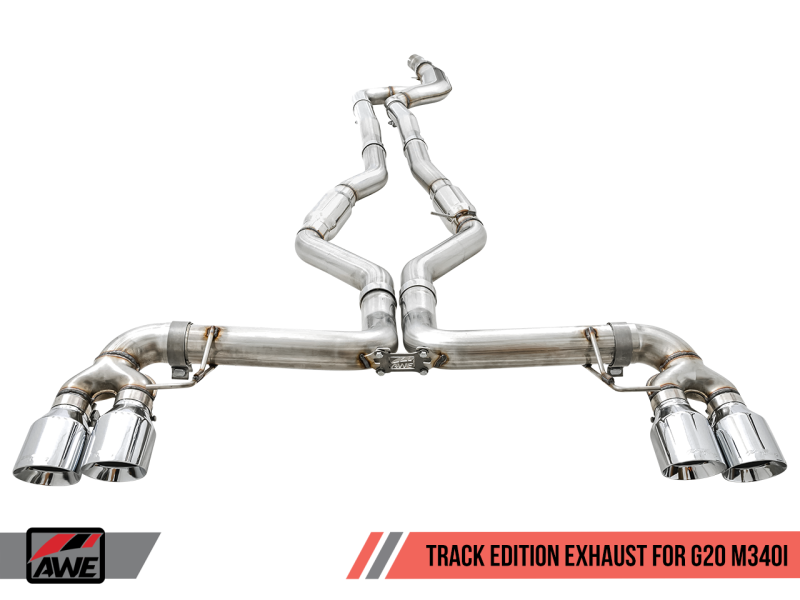 AWE Tuning 3020-43085 FITS 2019+ BMW M340i (G20) Track Edition Exhaust - Quad Diamond Black Tips