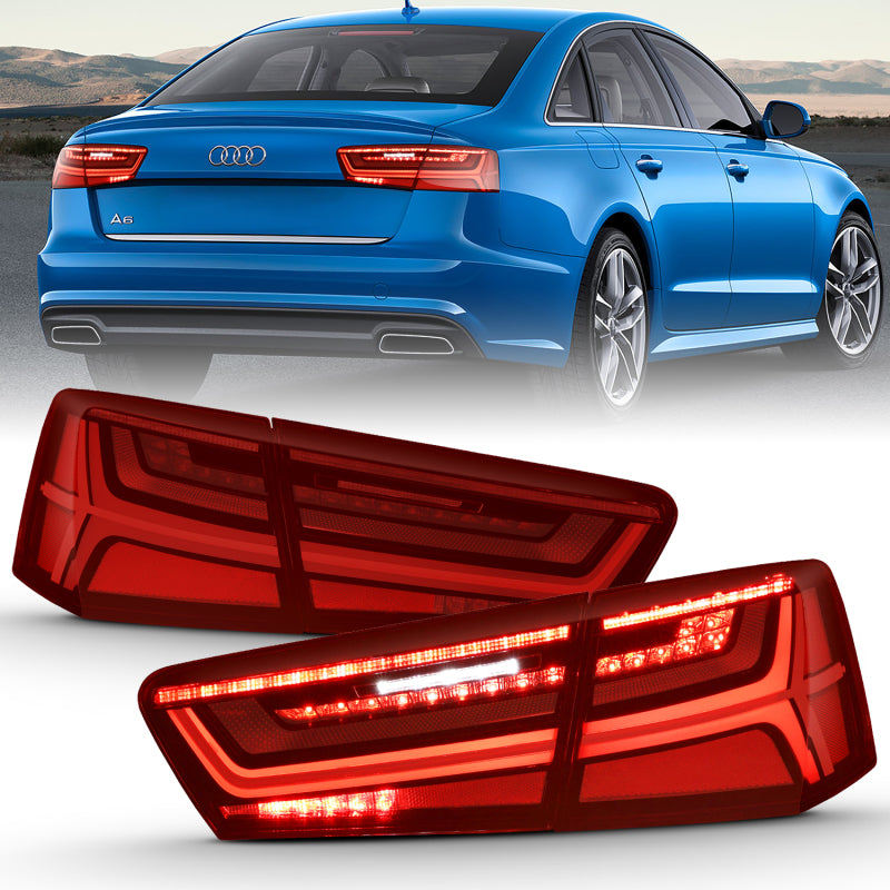 ANZO 321353 -  FITS: 2012-2018 Audi A6 LED Taillight Black Housing Red/Clear Lens 4 pcs (Sequential Signal)