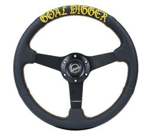 Load image into Gallery viewer, NRG RST-037MB-PR-GD - Sport Steering Wheel (350mm / 1.5in Deep) Black Leather/Gold Stitch w/Matte Black Solid Spokes