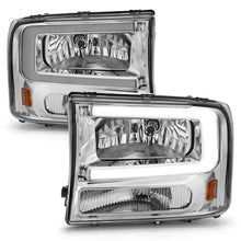 Load image into Gallery viewer, ANZO 111550 FITS 111550 FITS 99-04 Ford F250/F350/F450/Excursion (excl. 99) Crystal Headlightsw/ Light Bar Chrome Housing
