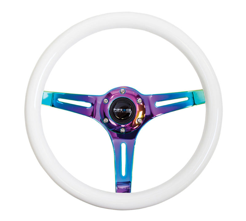 NRG ST-015MC-GL - Classic Wood Grain Steering Wheel (350mm) Glow-N-The-Dark Green Grip w/Neochrome 3-Spoke Center