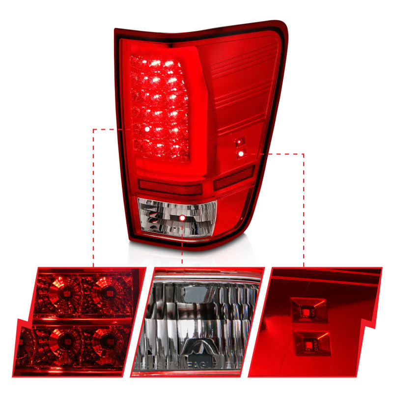 ANZO 311422 -Anzo 04-15 Nissan Titan Full LED Tailights Chrome Housing Red/Clear Lens