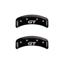 Load image into Gallery viewer, MGP 10095SMG1BK FITS 4 Caliper Covers Engraved Front Mustang Engraved Rear SN95/GT Black finish silver ch