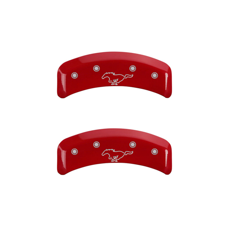 MGP 10095SMPYRD FITS 4 Caliper Covers Engraved Front Mustang Engraved Rear Pony Red finish silver ch