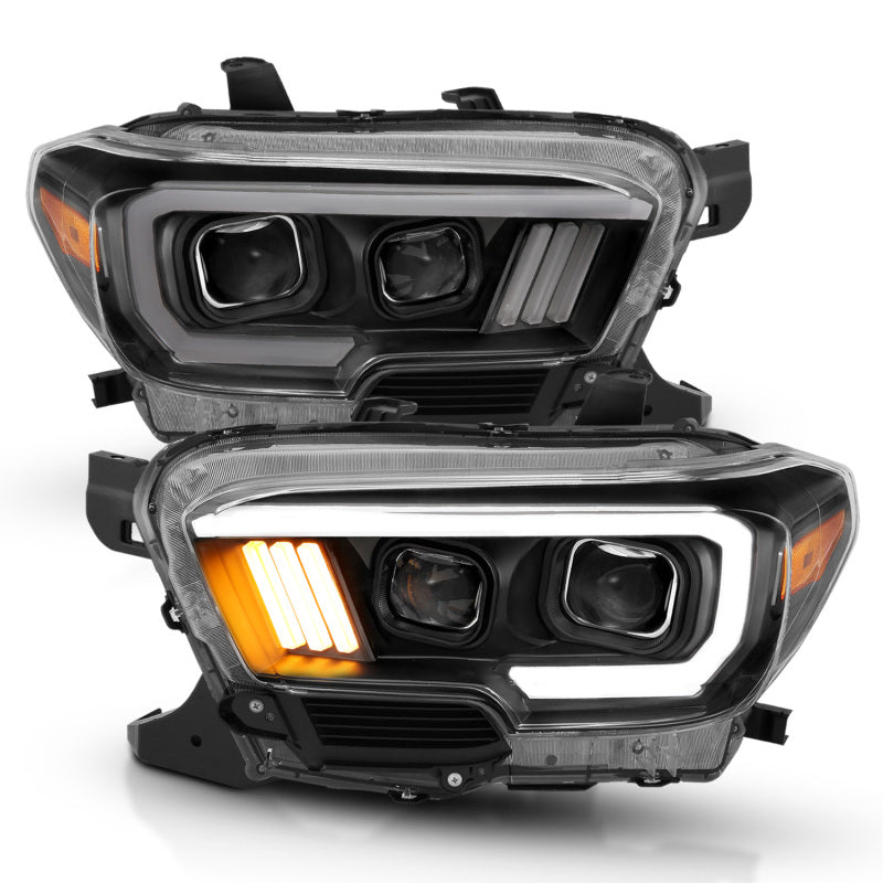 ANZO - [product_sku] - ANZO 2016-2017 Toyota Tacoma Projector Headlights w/ Plank Style Design Black/Amber w/ DRL - Fastmodz