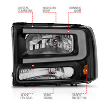 Load image into Gallery viewer, ANZO 111549 FITS 111549 FITS 99-04 Ford F250/F350/F450/Excursion (excl. 99) Crystal Headlightsw/ Light Bar Black Housing
