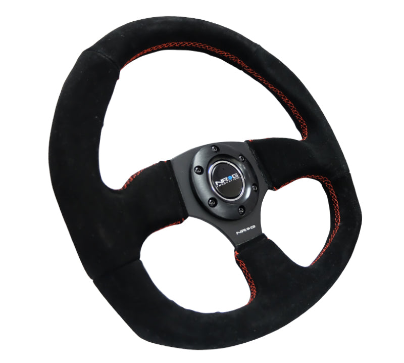 NRG RST-009S-RS - Reinforced Steering Wheel (320mm Horizontal / 330mm Vertical) Suede w/Red Stitch