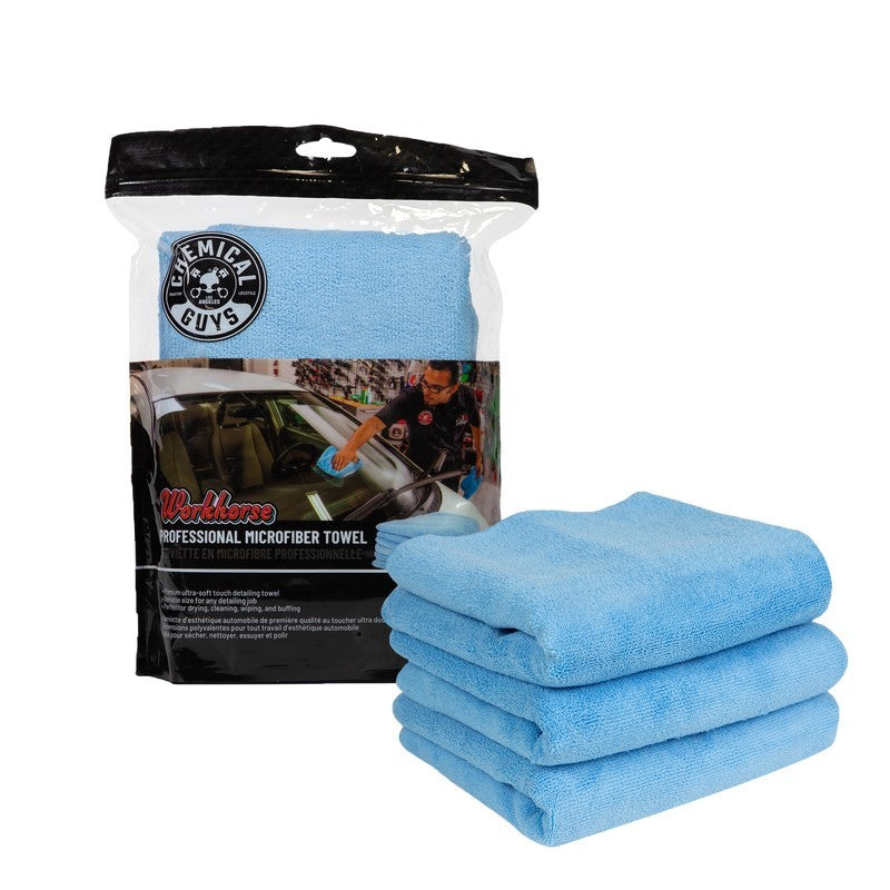 Chemical Guys MICBLUE03 - Workhorse Professional Microfiber Towel16in x 16inBlue3 Pack