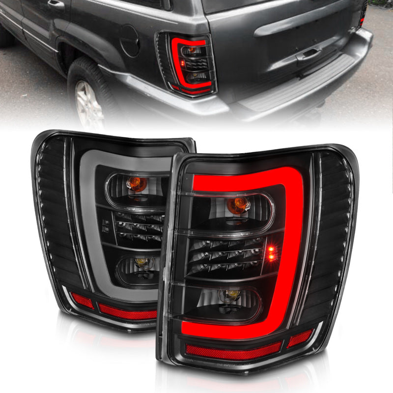 ANZO 311394 FITS 1999-2004 Jeep Grand Cherokee LED Tail Lights w/ Light Bar Black Housing Clear Lens