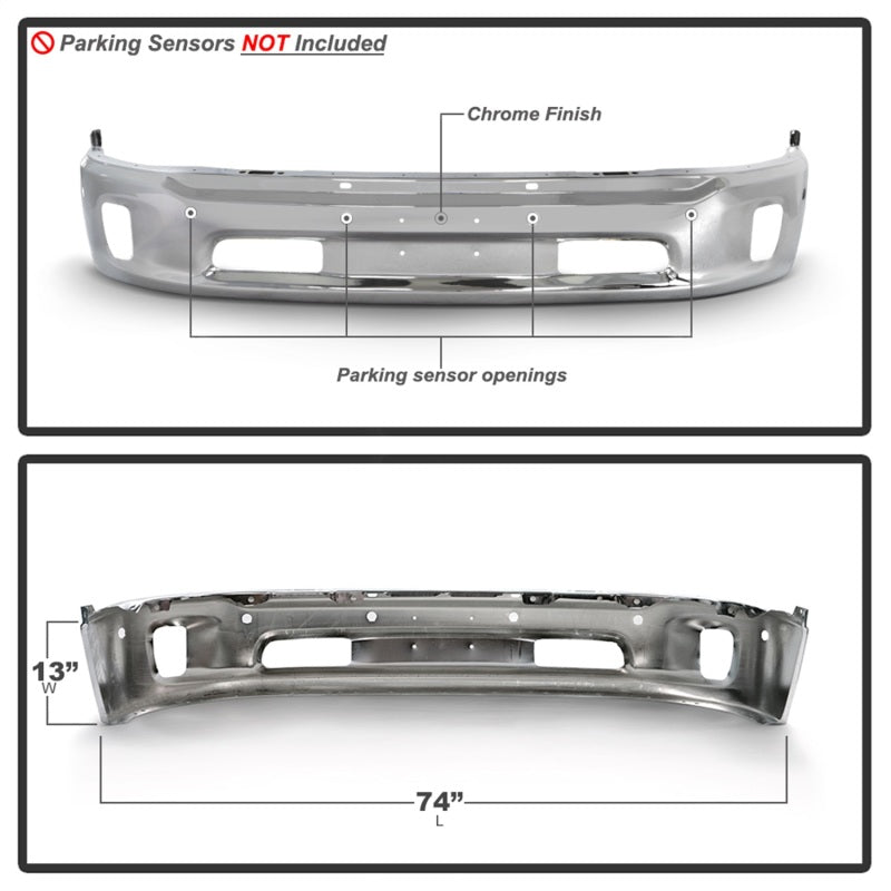 SPYDER 9948497 - Spyder Dodge Ram 1500 14-18 Bottom w/Sensor w/Fog Light Hole Front BumperChrome (OEM 68160857AA)