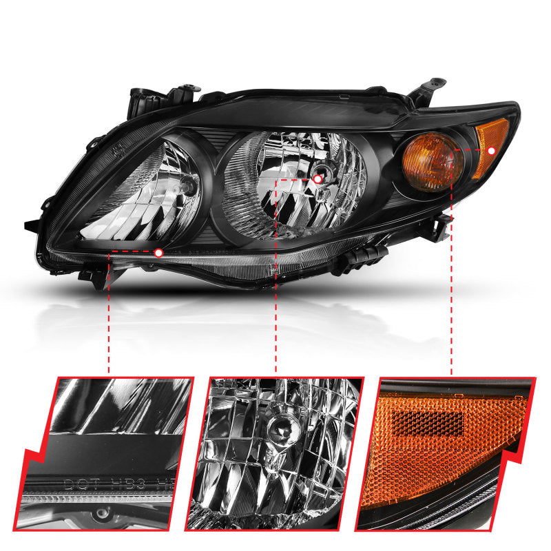 ANZO 121541 - FITS: 2009-2010 Toyota Corolla Crystal Headlight Black Amber