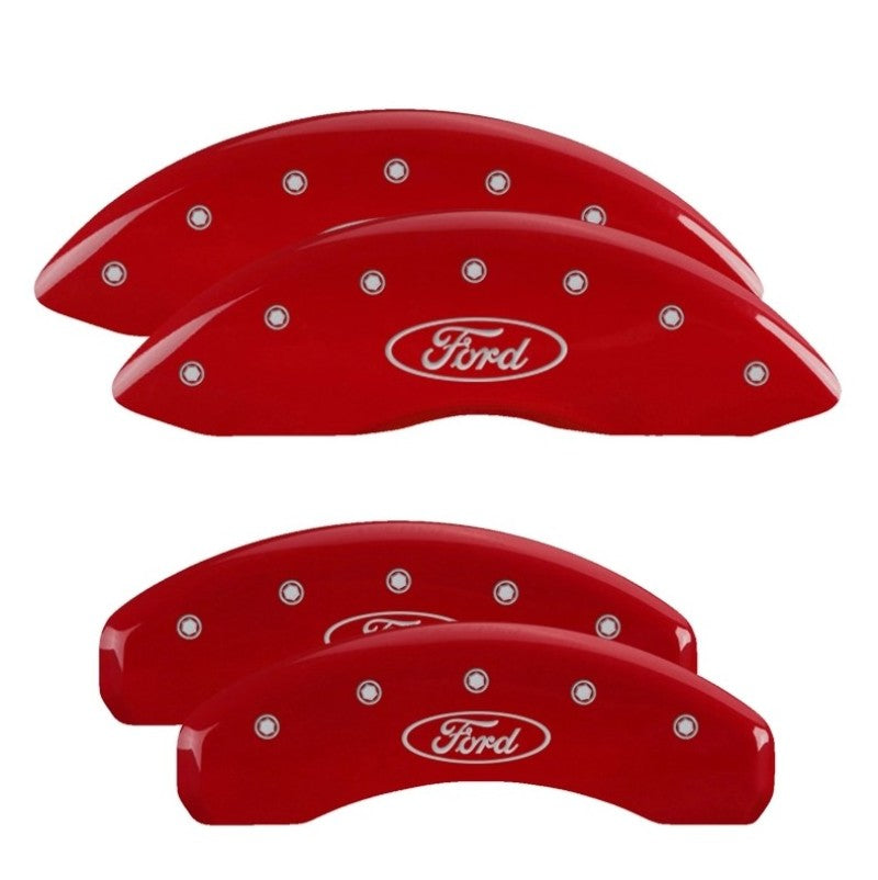 MGP 10256SFRDRD FITS 4 Caliper Covers Engraved Front & Rear Ford Oval Logo Red Finish Silver Char 2021 Ford F-150