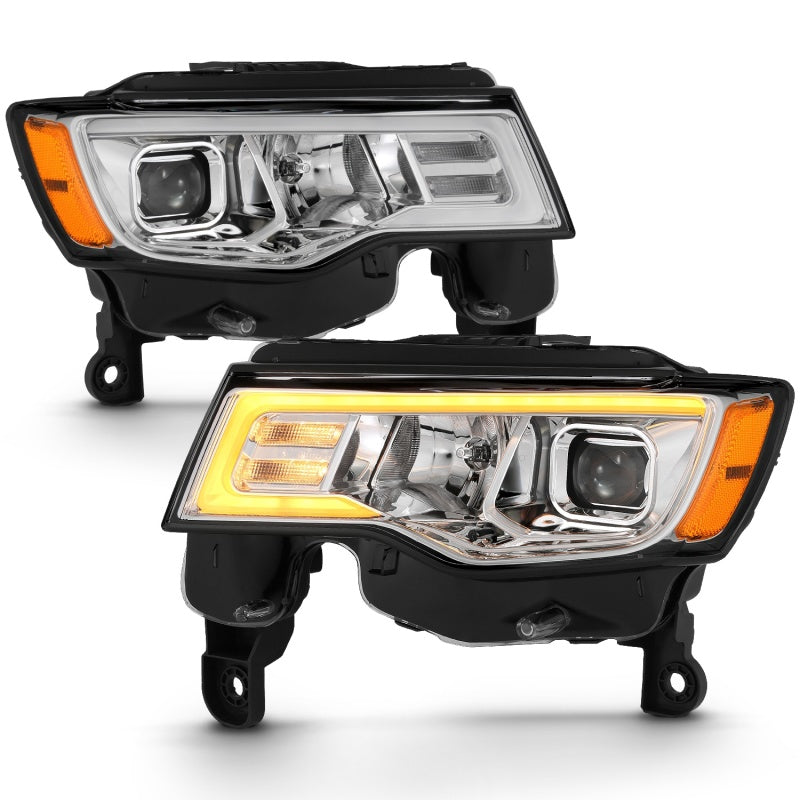 ANZO 111419 -  FITS: 2017-2018 Jeep Grand Cherokee Projector Headlights w/ Plank Style Switchback FITS: Chrome w/ Amber