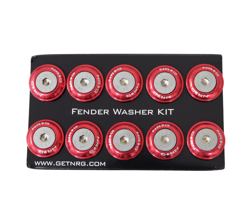 NRG FW-100RD - Fender Washer Kit w/Rivets For Plastic (Red) Set of 10