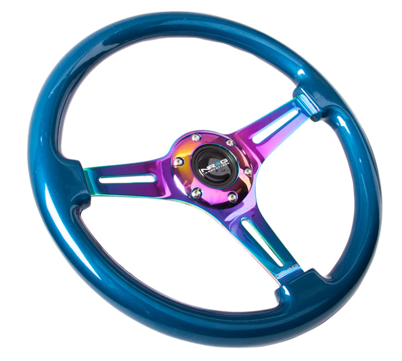 NRG ST-015MC-BL - Classic Wood Grain Steering Wheel (350mm) Blue Pearl/Flake Paint w/Neochrome 3-Spoke Center