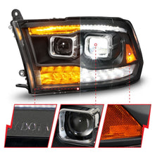 Load image into Gallery viewer, ANZO 09-18 Dodge Ram 1500/2500/3500 Full LED Proj Headlights w/Switchback Light Bar - Black