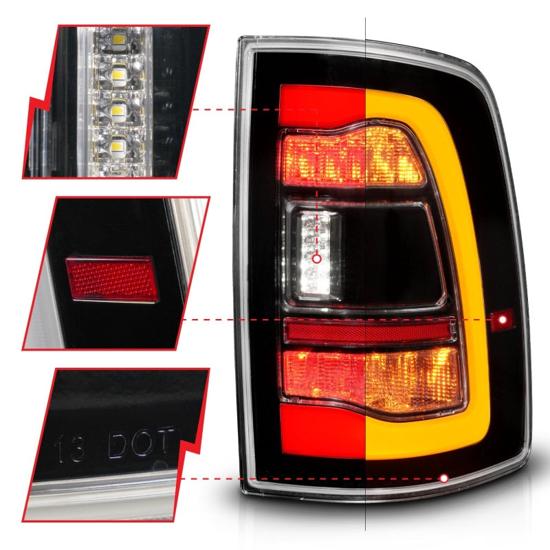 ANZO 311471 FITS 09-18 Dodge Ram 1500 Sequential LED Taillights Black w/Switchback Amber Signal