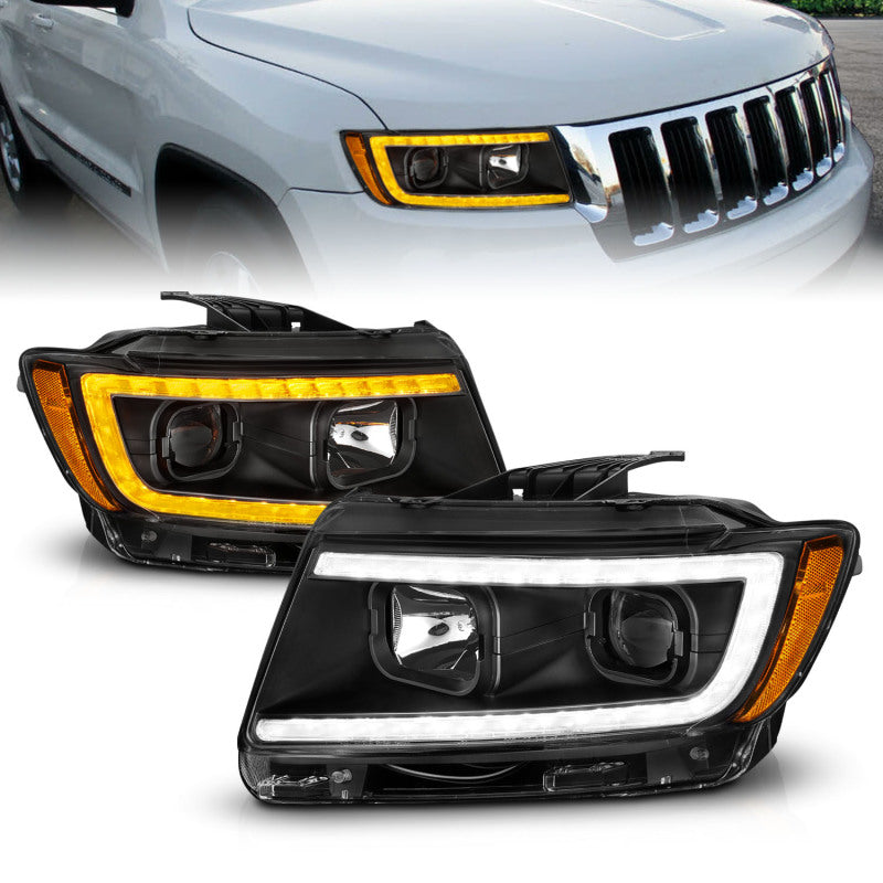 ANZO 111568 - FITS: 11-13 Jeep Grand Cherokee (Factory Halogen Only) Projector Headlights w/Light Bar Swtchbk Black