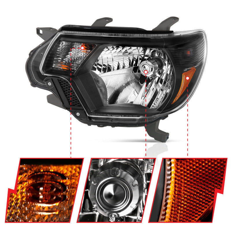 ANZO - [product_sku] - ANZO 2012-2015 Toyota Tacoma Crystal Headlights Black - Fastmodz