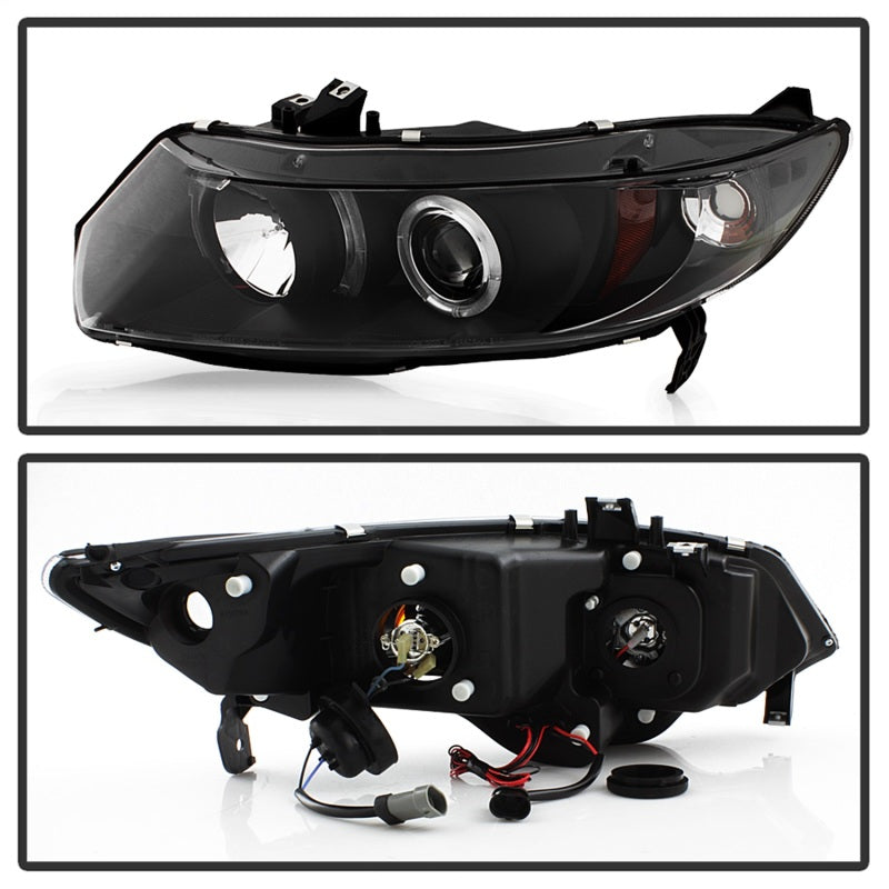 SPYDER 5010780 - Spyder Honda Civic 06-08 2Dr Projector Headlights LED Halo Black High H1 Low H1 PRO-YD-HC06-2D-HL-BK