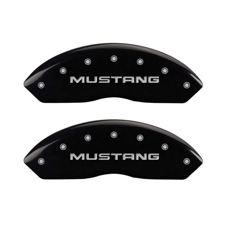 MGP 10095SMG1BK FITS 4 Caliper Covers Engraved Front Mustang Engraved Rear SN95/GT Black finish silver ch