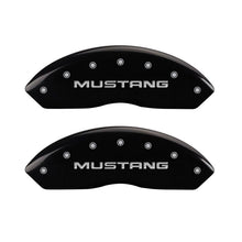 Load image into Gallery viewer, MGP 10095SMG1BK FITS 4 Caliper Covers Engraved Front Mustang Engraved Rear SN95/GT Black finish silver ch