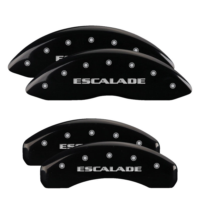 MGP 35015SESCBK - 4 Caliper Covers Engraved Front & Rear Escalade Black finish silver ch