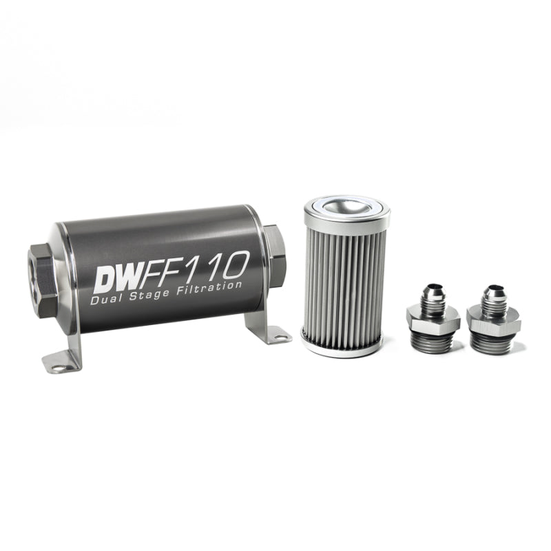 DeatschWerks 8-03-110-010K-6 - Stainless Steel 6AN 10 Micron Universal Inline Fuel Filter Housing Kit (110mm)
