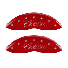 Load image into Gallery viewer, MGP 35013SCTSRD - 4 Caliper Covers Engraved Front Cursive/Cadillac Engraved Rear CTS Red finish silver ch