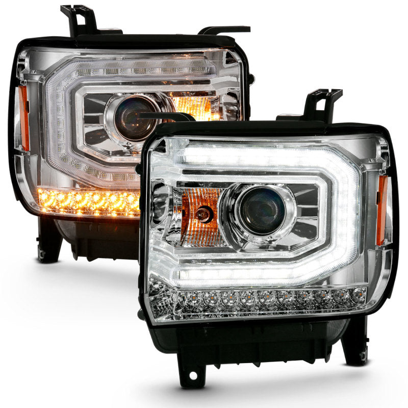 ANZO 111486 FITS: 2016-2019 Gmc Sierra 1500 Projector Headlight Plank Style Chrome w/ Sequential Amber Signal