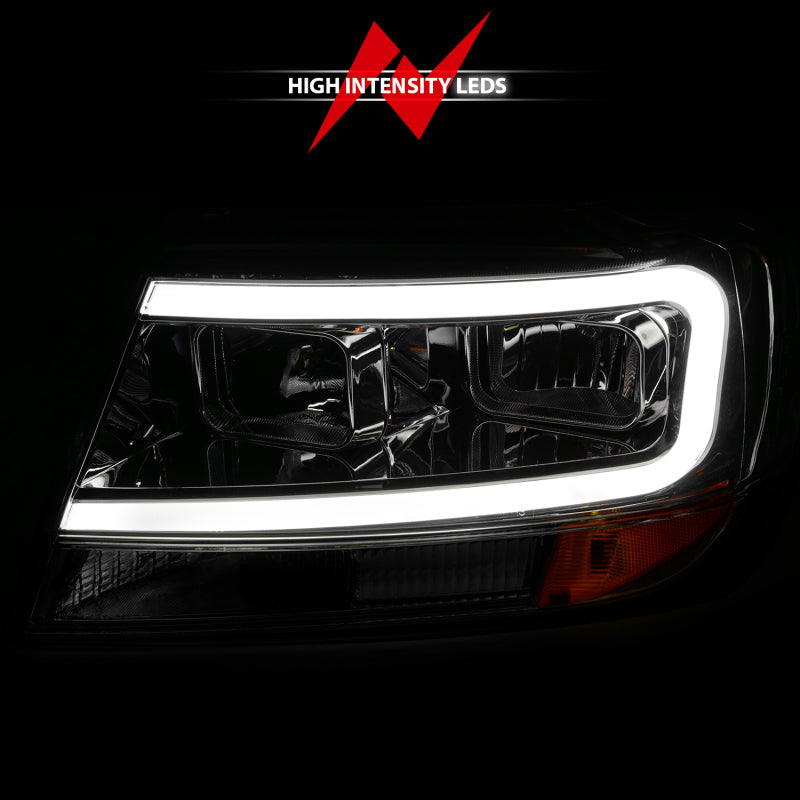 ANZO 111538 FITS 1999-2004 Jeep Grand Cherokee Crystal Headlights w/ Light Bar Chrome Housing