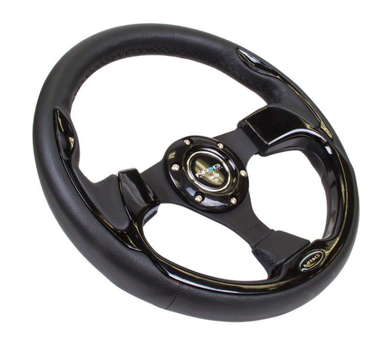 NRG Reinforced Steering Wheel (320mm) Blk w/Gloss Black Trim - free shipping - Fastmodz