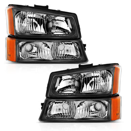 ANZO 111452 FITS 111452 - FITS: 2003-2006 Chevy Silverado Crystal Headlight w/ Signal Light Black Amber (4 pcs)