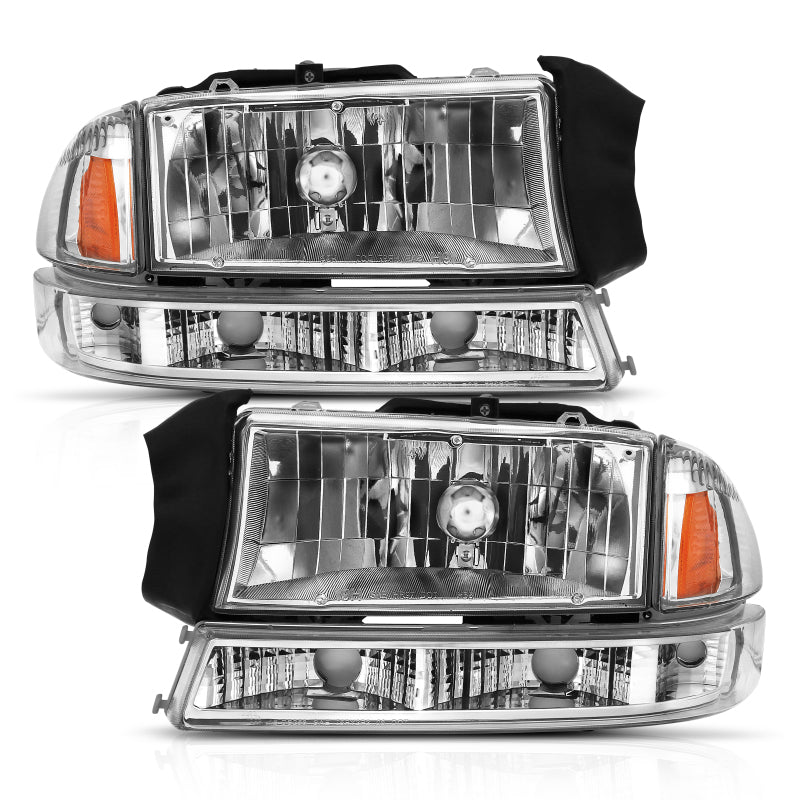 ANZO 111455 -  FITS: 1997-2004 Dodge Dakota Crystal Headlight Set Chrome Amber