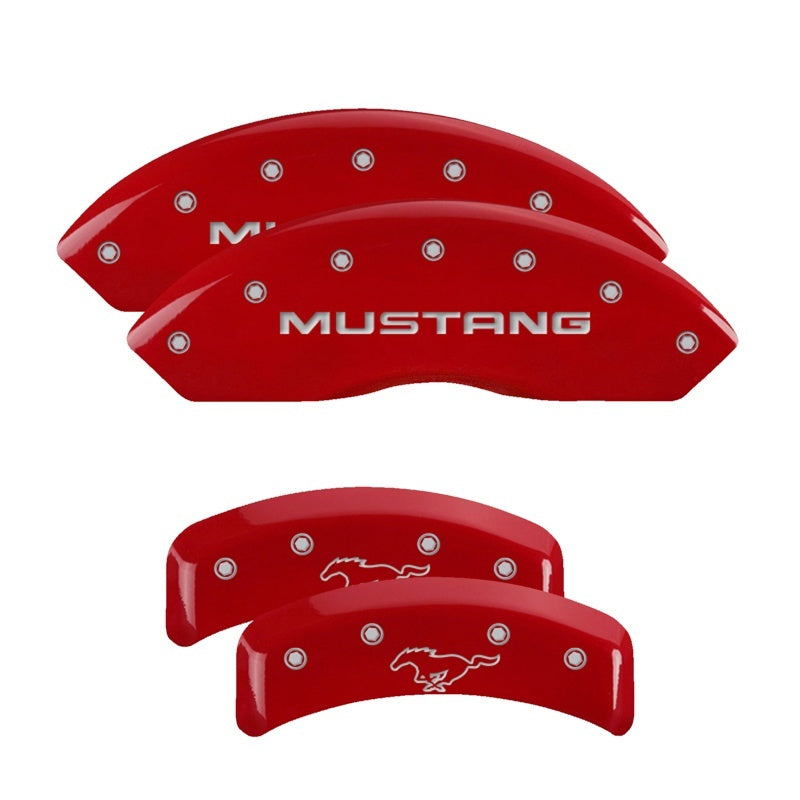 MGP 10095SMPYRD FITS 4 Caliper Covers Engraved Front Mustang Engraved Rear Pony Red finish silver ch