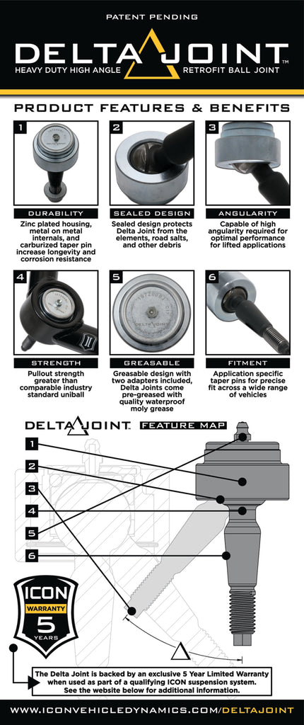 ICON 58450DJ - 2005+ Toyota Tacoma Tubular Upper Control Arm Delta Joint Kit