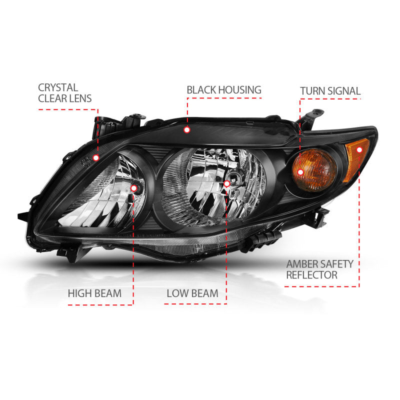 ANZO 121541 - FITS: 2009-2010 Toyota Corolla Crystal Headlight Black Amber