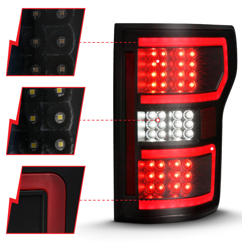 ANZO 311314 FITS: 18-19 Ford F-150 LED Taillight Black Housing Clear Lens Red Light Bar W/Sequential