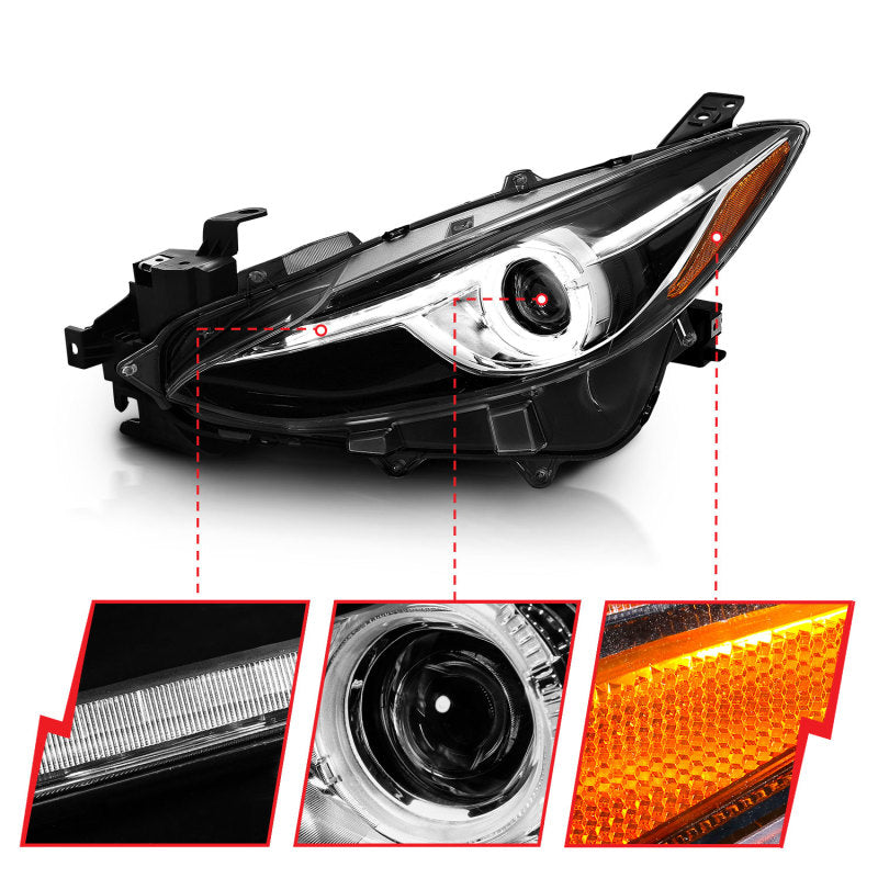ANZO 121522 FITS: Projector Headlights With Halo Black w/Amber 14-17 Mazda 3