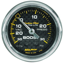 Load image into Gallery viewer, AutoMeter 4703 - Autometer Carbon Fiber 52mm 30 PSI Mechanical Boost Gauge