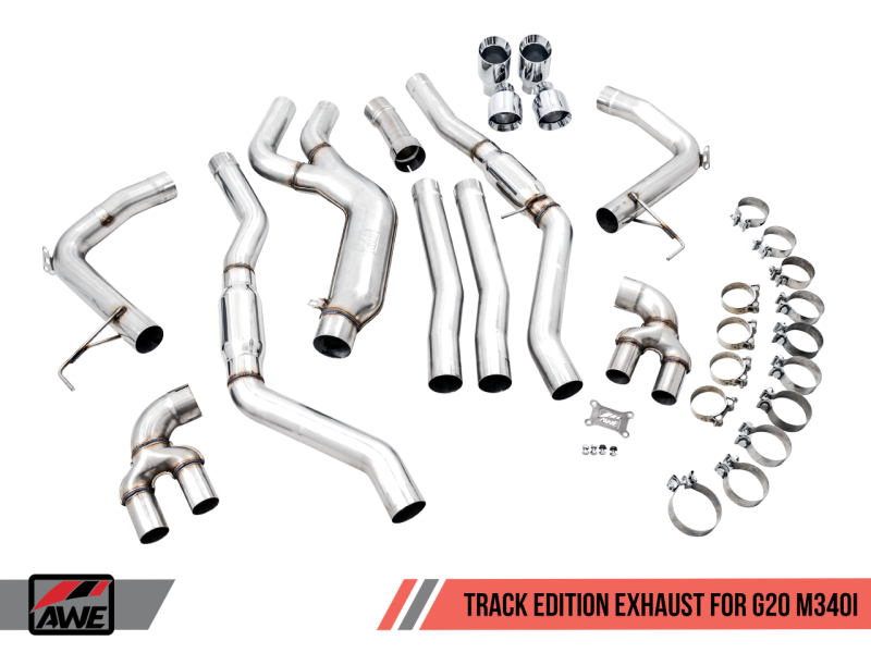 AWE Tuning 3020-43085 FITS 2019+ BMW M340i (G20) Track Edition Exhaust - Quad Diamond Black Tips