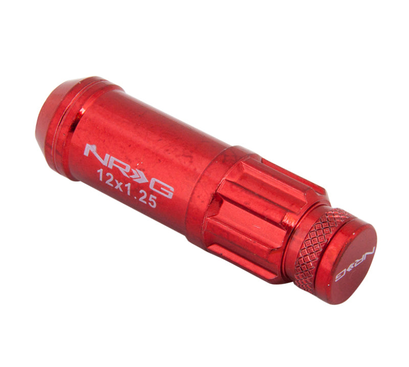 NRG LN-LS710RD-21 - 700 Series M12 X 1.25 Steel Lug Nut w/Dust Cap Cover Set 21 Pc w/Locks & Lock Socket Red