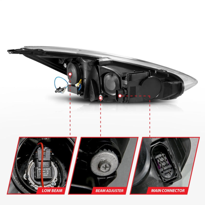 ANZO 121564 FITS 15-18 Ford Focus Projector Headlightsw/ Light Bar Switchback Black Housing