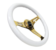 Load image into Gallery viewer, NRG ST-015CG-WT - Classic Wood Grain Steering Wheel (350mm) White Grip w/Chrome Gold 3-Spoke Center