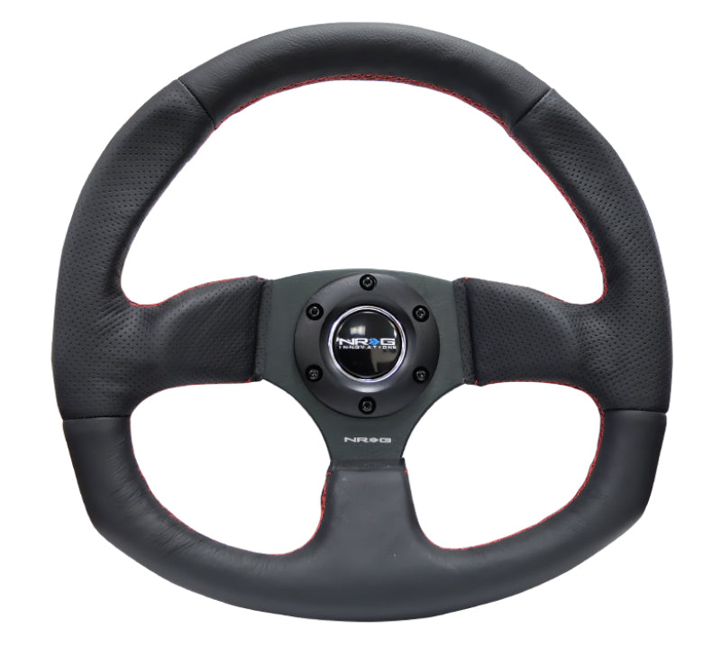 NRG RST-009R-RS - Reinforced Steering Wheel (320mm Horizontal / 330mm Vertical) Leather w/Red Stitching