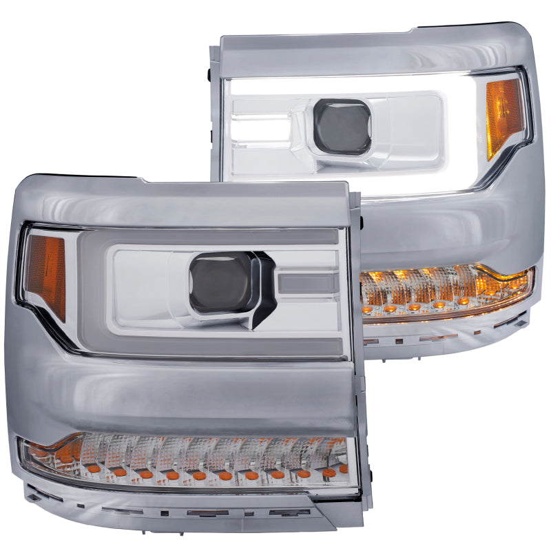 ANZO - [product_sku] - ANZO 16-17 Chevy Silverado 1500 Projector Headlights Plank Style Design Chrome w/ Amber - Fastmodz
