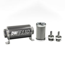 Load image into Gallery viewer, DeatschWerks 8-03-110-010K-516 - Stainless Steel 5/16in 10 Micron Universal Inline Fuel Filter Housing Kit (110mm)