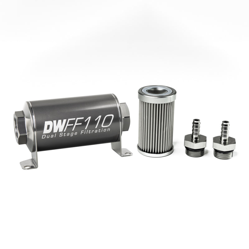 DeatschWerks 8-03-110-010K-516 - Stainless Steel 5/16in 10 Micron Universal Inline Fuel Filter Housing Kit (110mm)