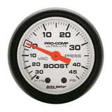 AutoMeter 5708 - Autometer Phantom 52mm 30in Hg-Vac/45PSI Mechanical Vacuum/Boost Gauge
