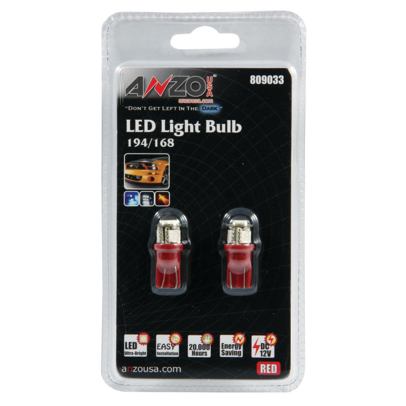 ANZO 809033 - LED Bulbs Universal 194/168 Red4 LEDs